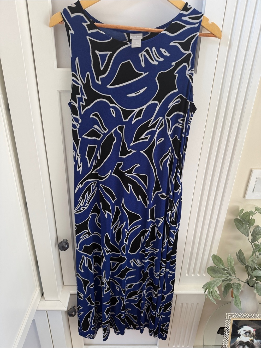 Chico's Blue, Black & White Abstract Sleeveless Maxi Dress